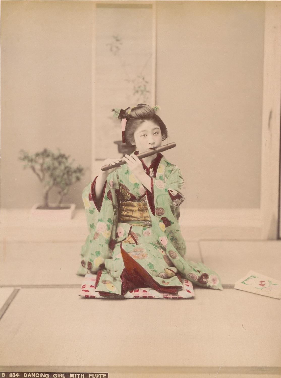 Hand Coloured photo Japanese Dancing Girl