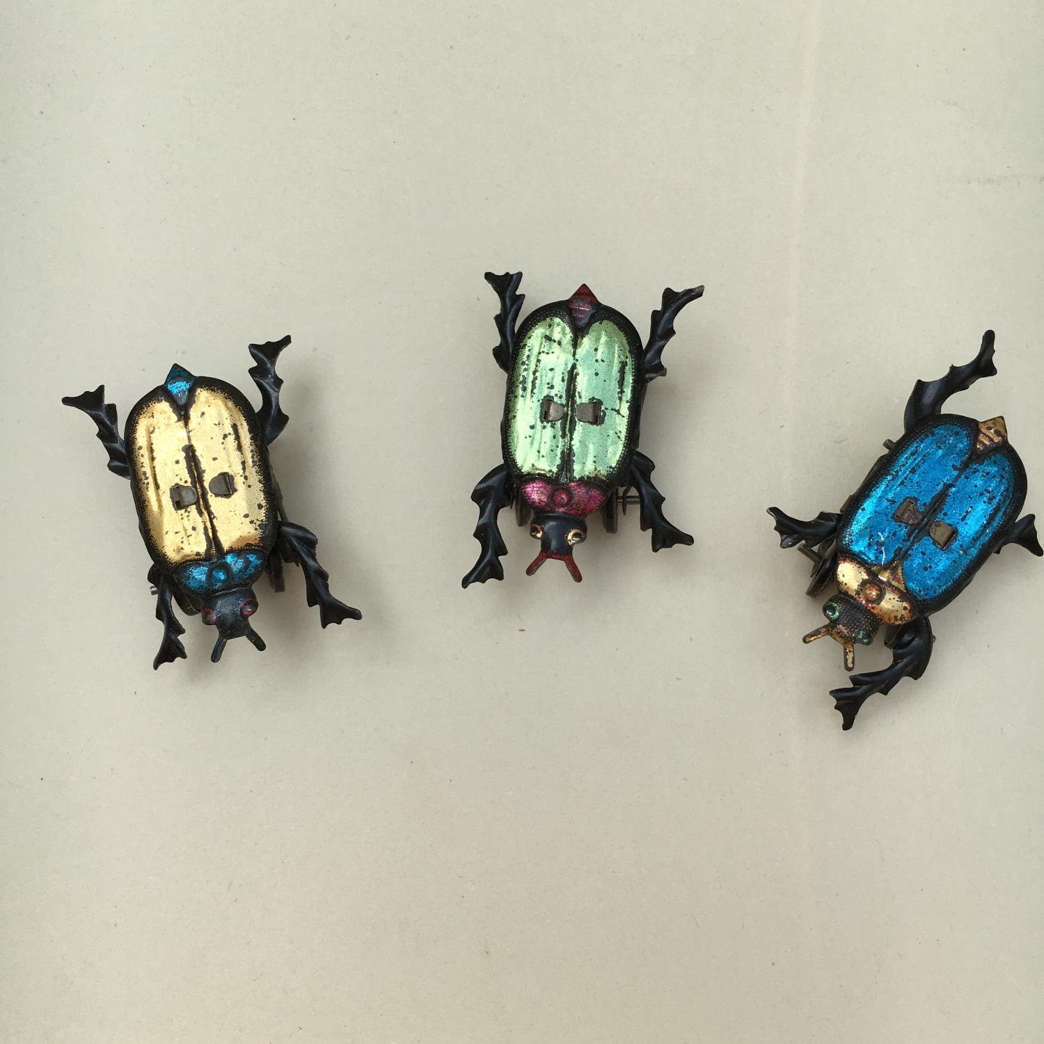 Three Rare Tin Walking Beetle Toys Germany