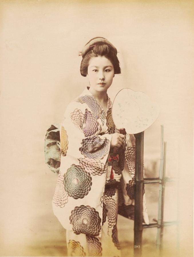 Geisha Girl with Fan Japan C1880