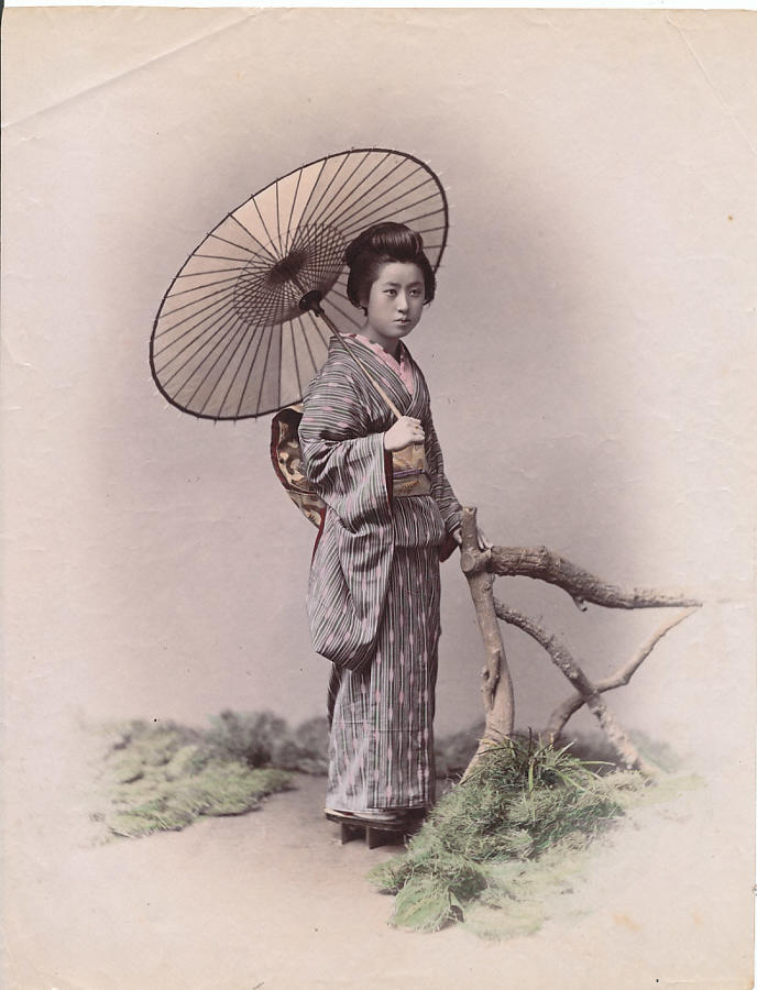 Japanese Girl with Sunshade. Japan C1880