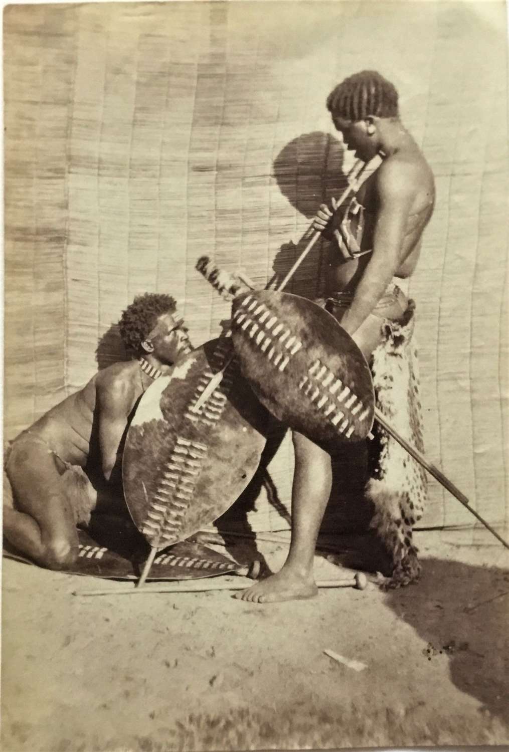 Two Zulu Warriors Carry Shield and Spears, South Africa C1870 