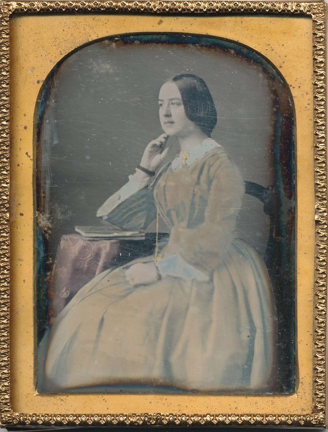 1/4 Plate Hand Tinted Daguerreotype of A Beautiful Lady C1845