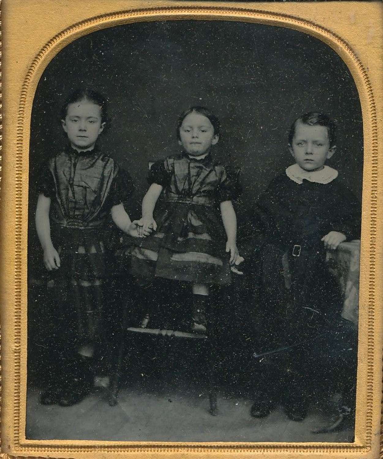 1/6 Plate Ambrotype of Three Little Children in original frame C1860