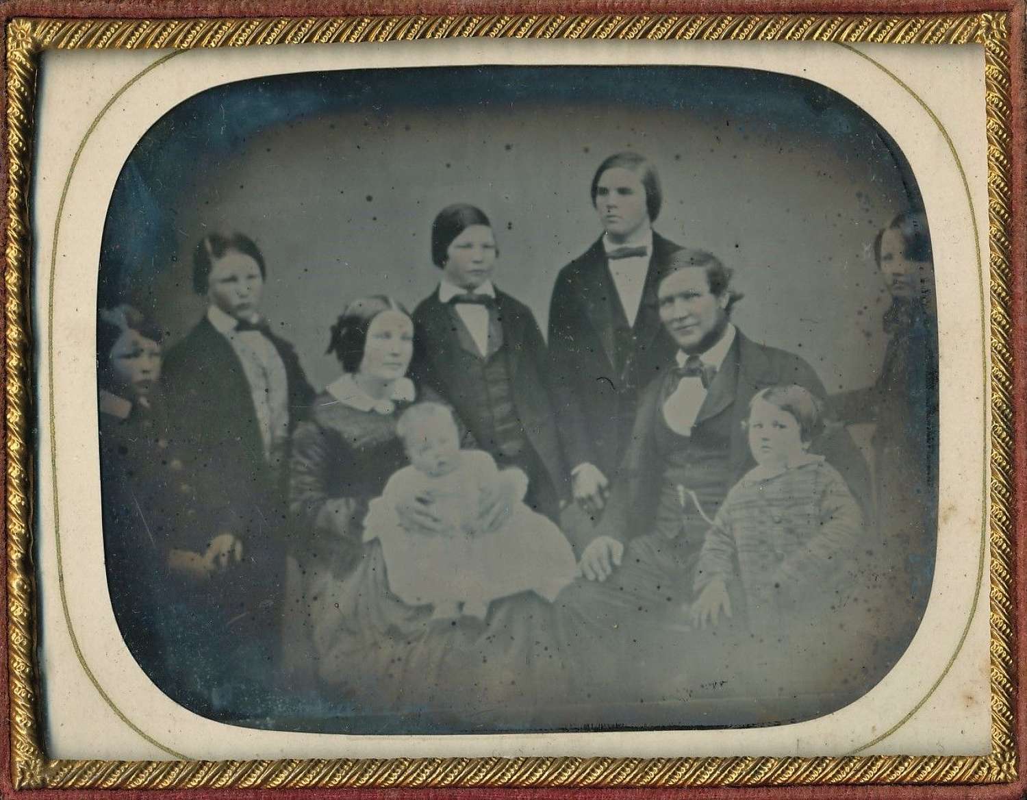 Superb  1/4 Plate Ambrotype Lovely Family Group 9 People C1855