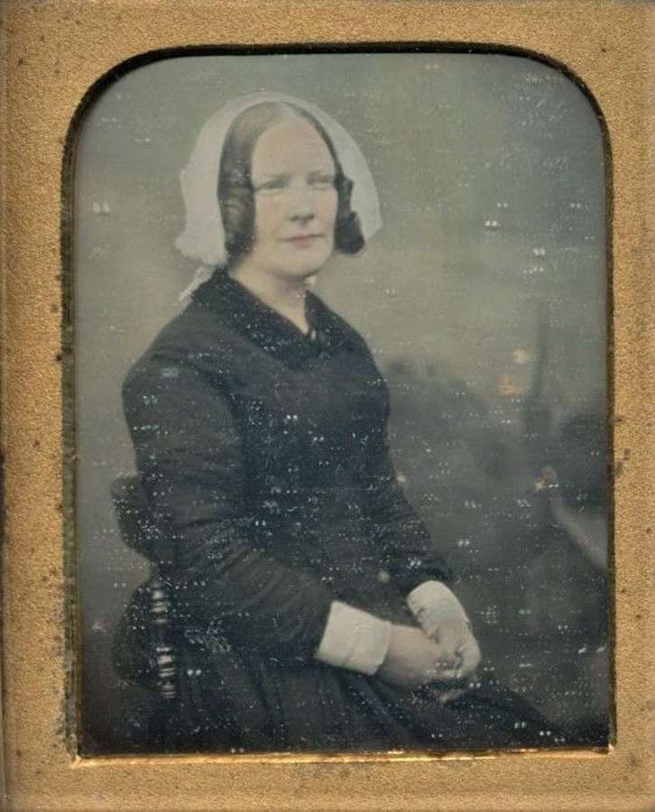 Hand Tinted 1/9 Plate Daguerreotype of Lady wearing Bonnet  C1855