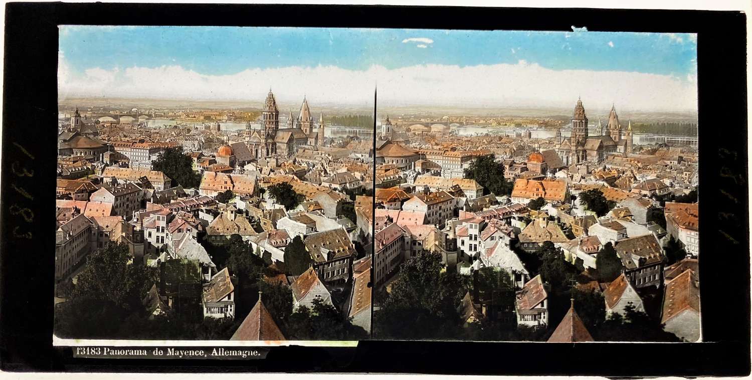 Coloured Glass Stereoview Panorama de Mayence Allemagne Mainz Germany