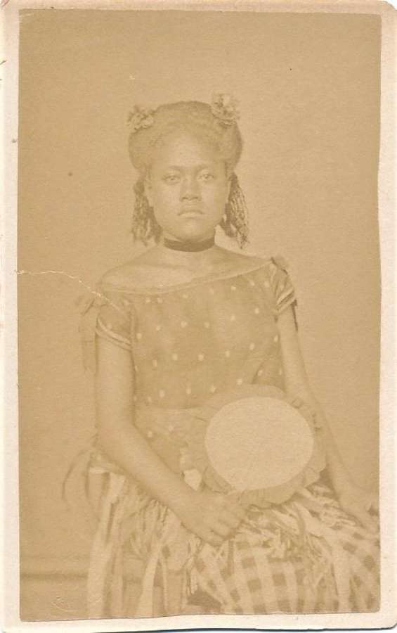 Rare CDV photo of  Native Girl with Fan. Samoa. South Pacific C1875