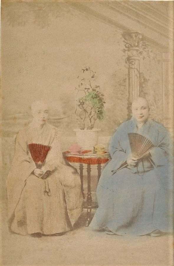 Original Hand Tinted Photo Buddhist Monk Women China C1875