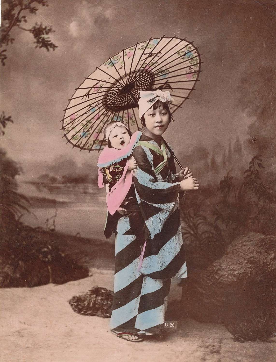 Hand Colour Photo Japanese Mother & Baby Japan C1880