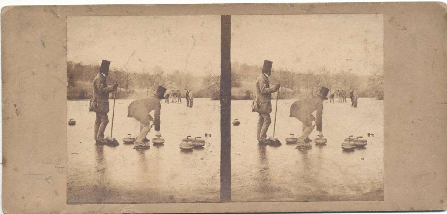 Rare Early Stereoview Curling Sport photo C1870
