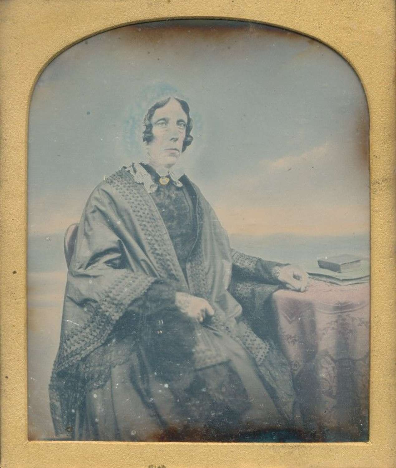 Hand Tinted 1/6 Plate Daguerreotype of Lady wearing Bonnet  C1855