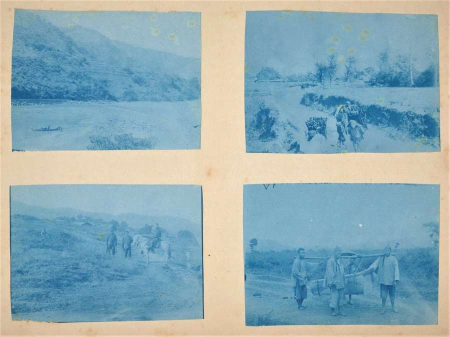 4 Rare Cyanotype Photos Countryside life in China By F. Groceilly