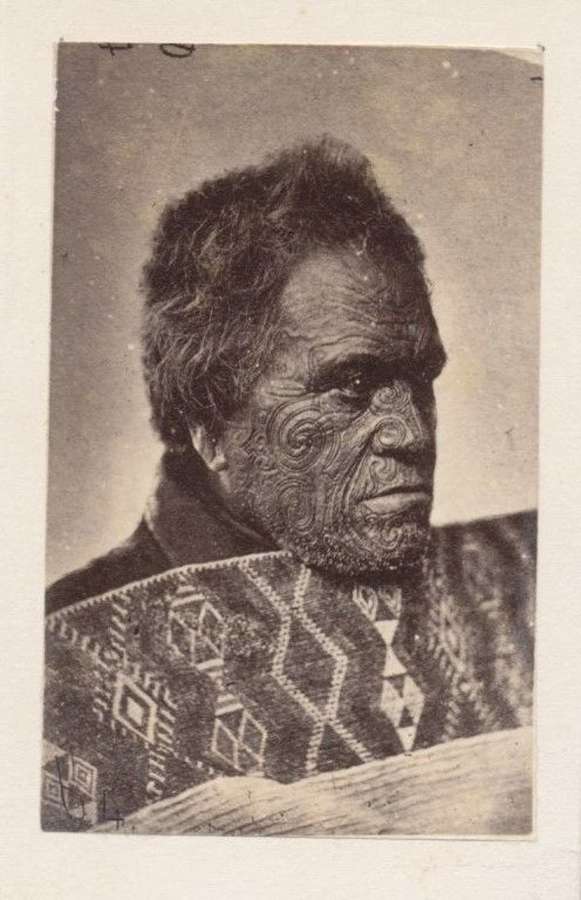 CDV photo Maori chief  with Moko tattoo, New Zealand C1875