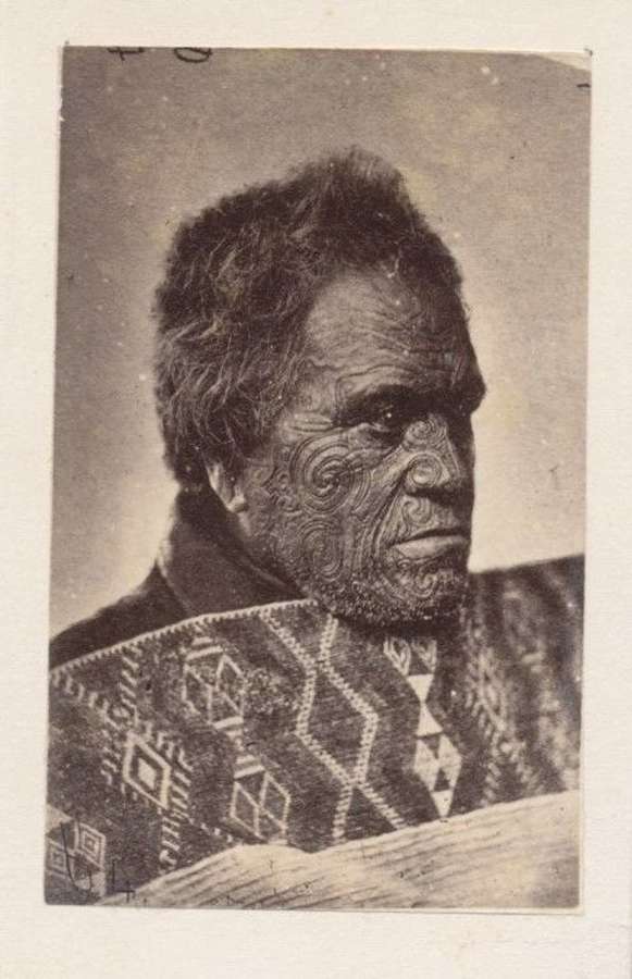 CDV photo Maori chief &nbsp;with Moko tattoo, New Zealand C1875